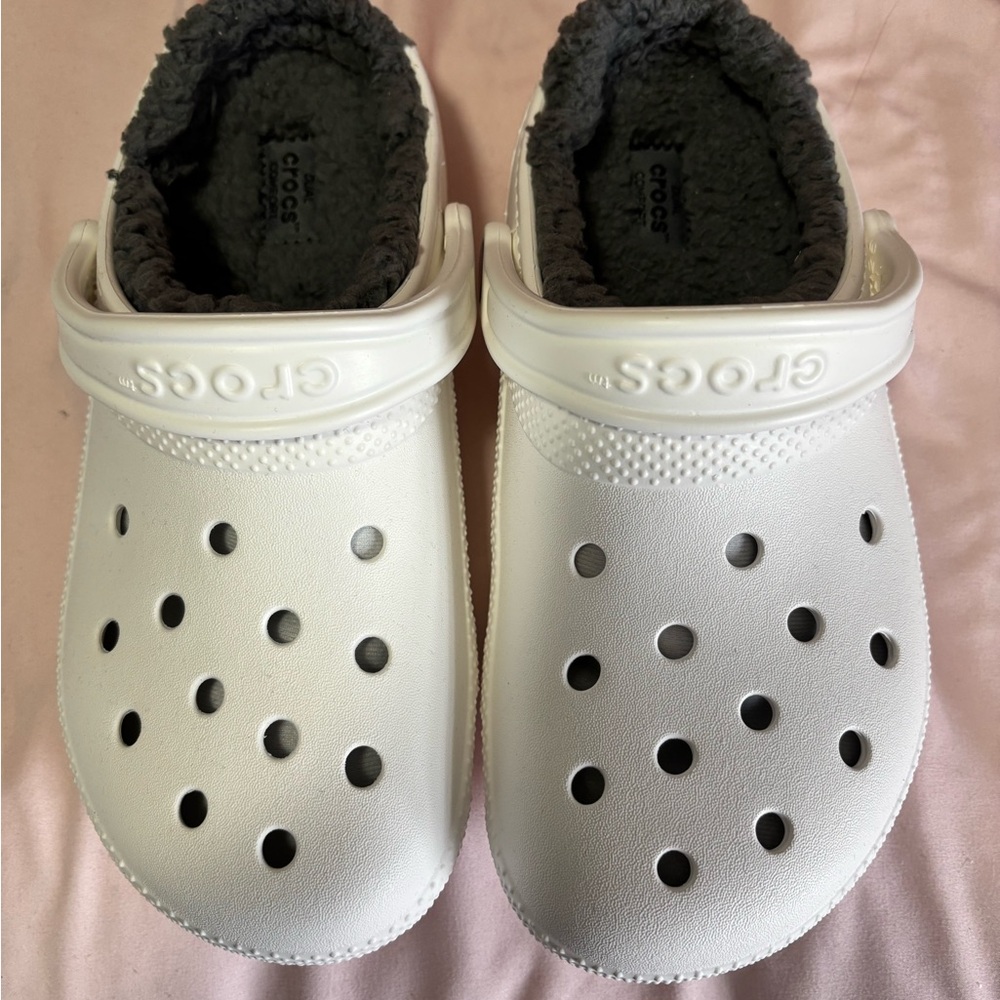 Crocs Classic Lined Clogs in White with Gray Lining